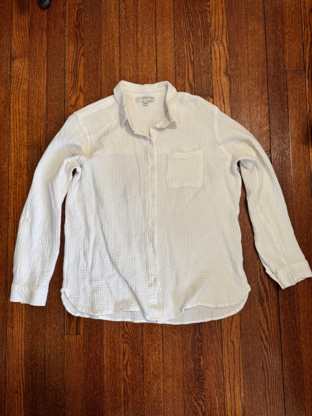 Anne Klein White Textured Button-Up Top